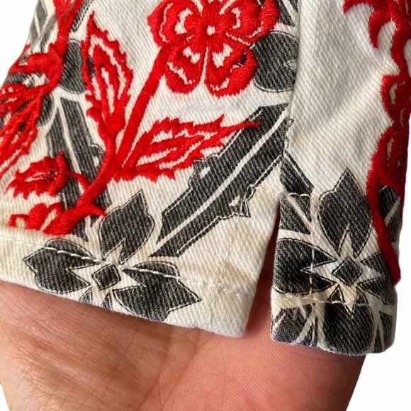 ISABEL MARANT BOLD RED FLORAL EMBROIDERED JEANS - Picture 10 of 11